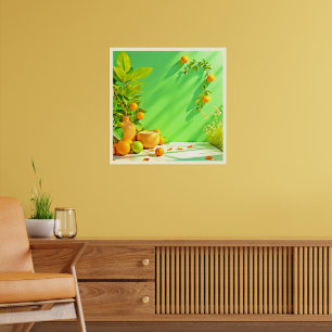Póster Diseño de naturaleza muerta verde naranja vibrante