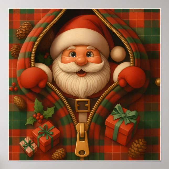 Póster Diseño de Navidad de Papá Noel a cuadros (Frente)
