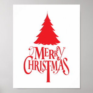 Póster Diseño de navidades con árbol rojo