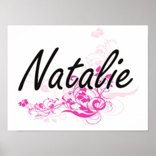 Póster Diseño de nombre artístico Natalie con flores