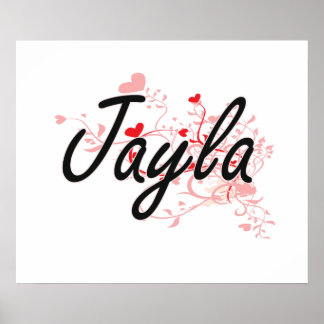 Póster Diseño de nombres artísticos de Jayla con corazone
