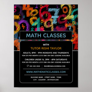 Póster Diseño de números matemáticos, publicidad de clase