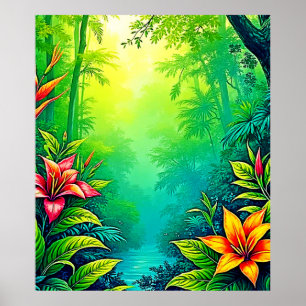 Póster Diseño de oasis de jungla tropical exuberante