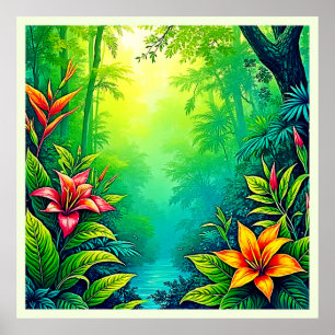 Póster Diseño de oasis de jungla tropical exuberante