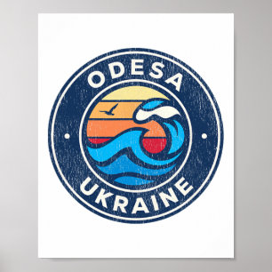 Póster Diseño de olas náuticas vintage de Odesa Ucrania