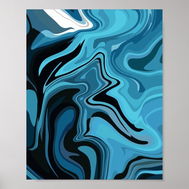 Póster Diseño de Onda de Canica Azul Abstracta (Frente)