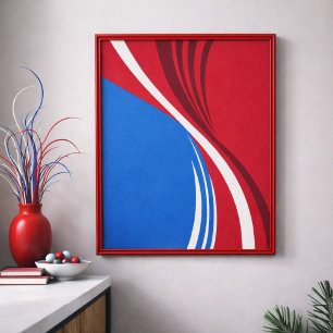 Póster Diseño de ondas abstractas rojas, azules y blancas