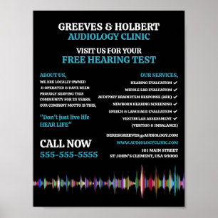 Póster Diseño de ondas sonoras, Audiólogo, Audiología Clí