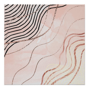 Póster Diseño de oro de Rosa bohemias de color crudo