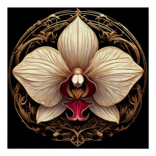Póster Diseño de Orquídea Dorada Elegante