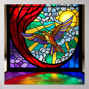 Póster Diseño de pájaro Art Nouveau de vidrio templado