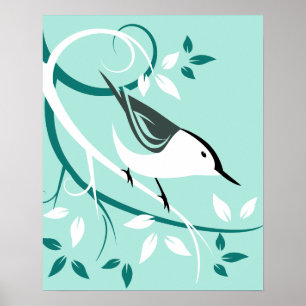 Póster Diseño de pájaro estilizado Nuthatch