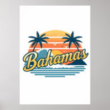 Diseño de palmeras al atardecer retro de Bahamas