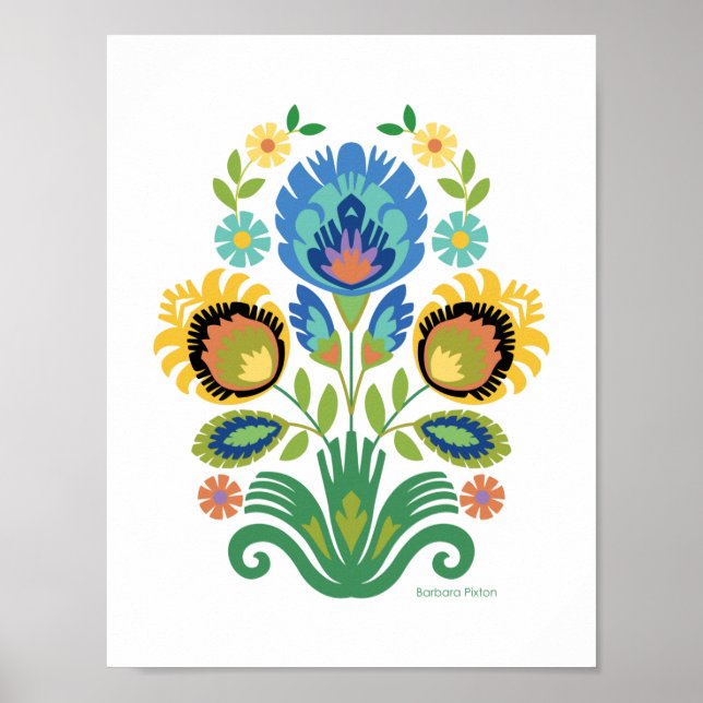 Póster Diseño de papel azul de Azure floral polaco (Frente)