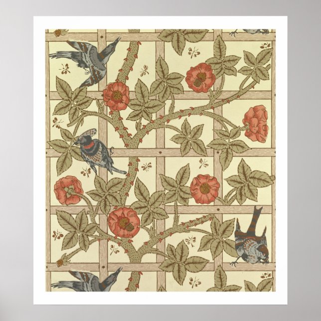 Póster Diseño de papel pintado azul y naranja, 1864 (Frente)