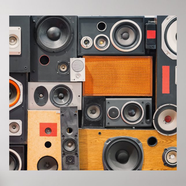 Póster Diseño de pared para altavoces de música retro (Frente)