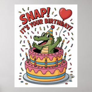 Póster Diseño de pastel de cumpleaños de caimán lindo
