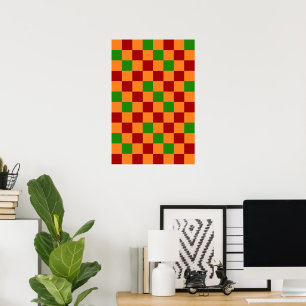 Póster Diseño de Patrón Cuadriculado Naranja Rojo Verde