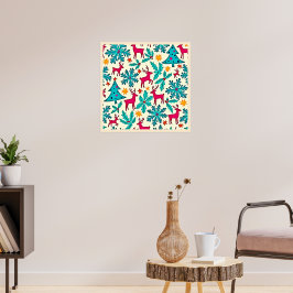 Póster Diseño de patrón de árbol de té reno rosa