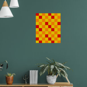 Póster Diseño de Patrón de Cuadros Rojo Naranja Amarillo