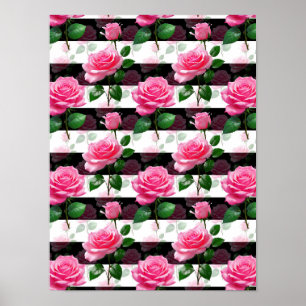 Póster Diseño de patrón de flor Rosa de fondo a rayas