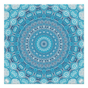 Póster Diseño de patrón de mandala azul y blanco