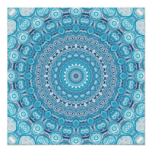 Póster Diseño de patrón de mandala azul y blanco (Anverso)