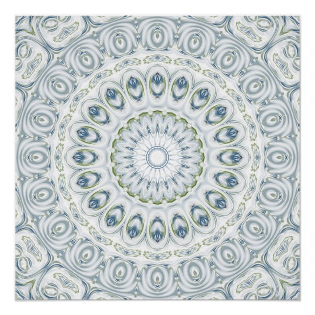 Póster Diseño de Patrón de Mandala Azul y Verde Sereno (Anverso)