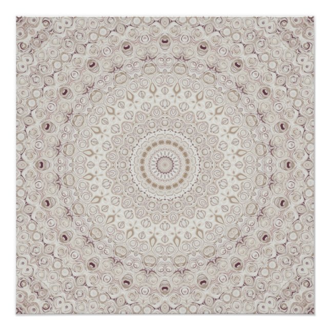 Póster Diseño de patrón de mandala beige y taupe (Anverso)