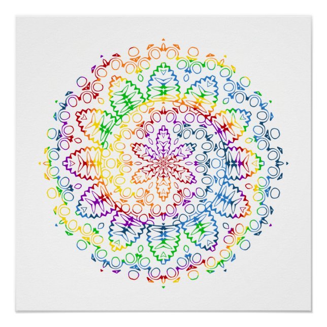 Póster Diseño de Patrón de Mandala de Arcoíris (Anverso)