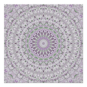 Póster Diseño de Patrón de Mandala Lavanda y Verde