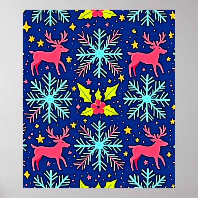 Póster Diseño de patrón de reno de Navidad azul fresco (Frente)