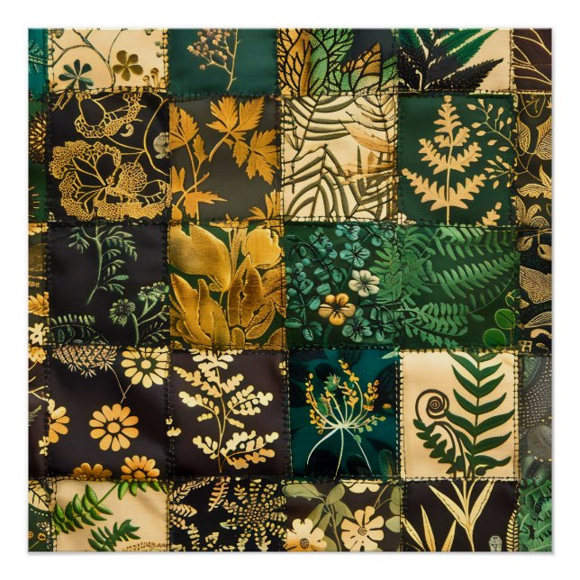 Póster ✨Diseño de patrón floral de patchwork botánico ele (Anverso)