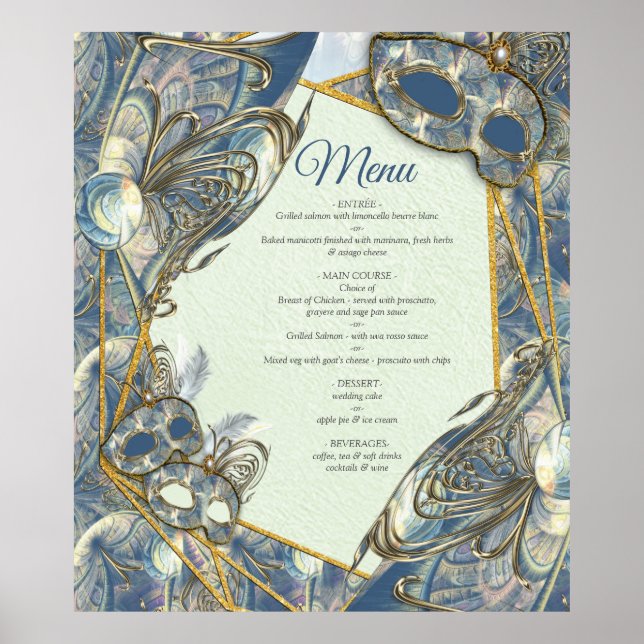 Póster Diseño de patrón rico en rococo con máscaras (Frente)