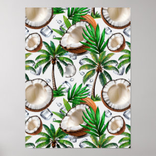 Póster Diseño de patrón tropical de palmeras de coco
