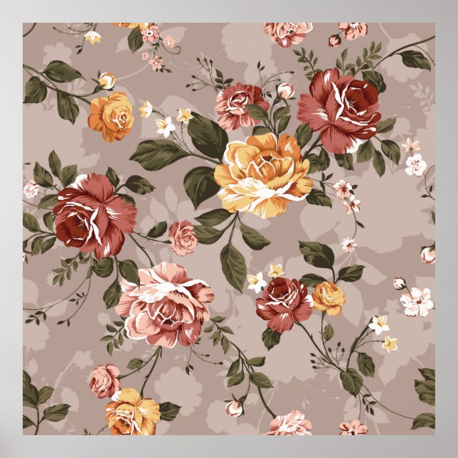 Póster diseño de patrones de flores ilustraciones textile (Frente)