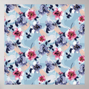 Póster diseño de patrones de flores ilustraciones textile