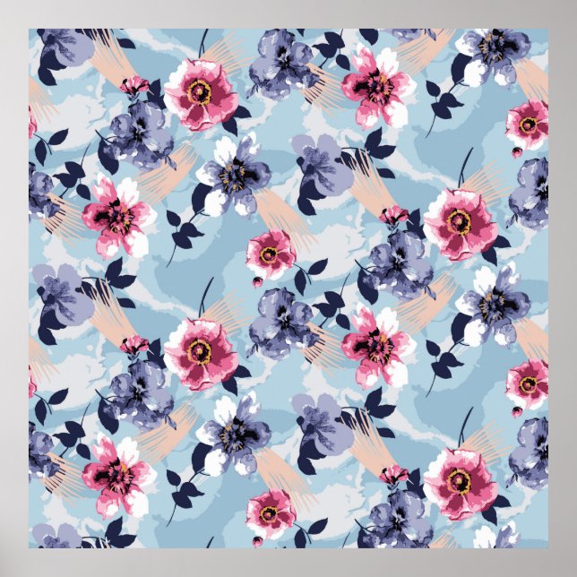 Póster diseño de patrones de flores ilustraciones textile (Frente)