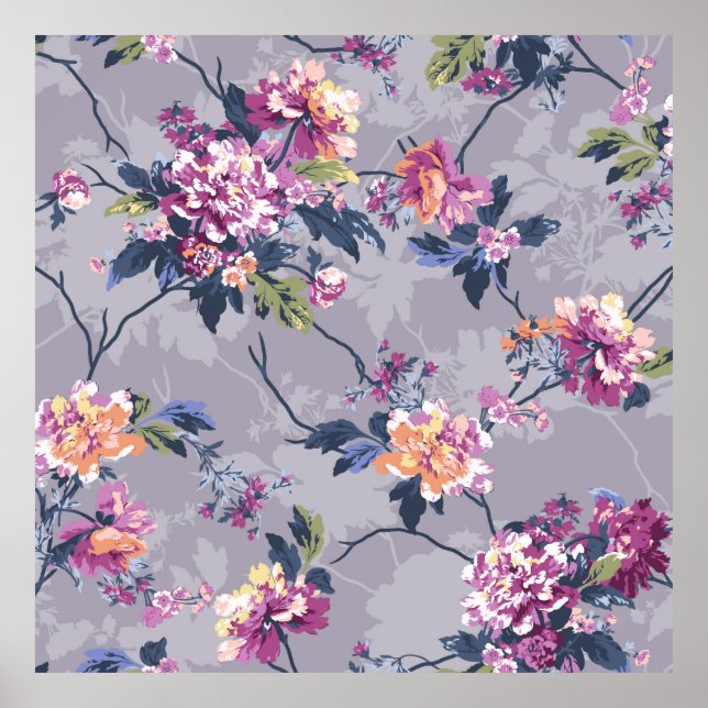 Póster diseño de patrones de flores ilustraciones textile (Frente)