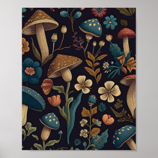 Póster Diseño de patrones de hongos y flores 2