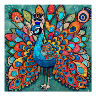 Póster Diseño de pavo real, estilo contemporáneo, multico