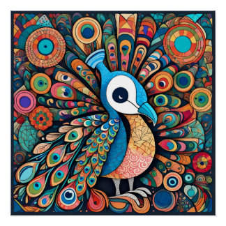 Póster Diseño de pavo real, estilo contemporáneo, multico