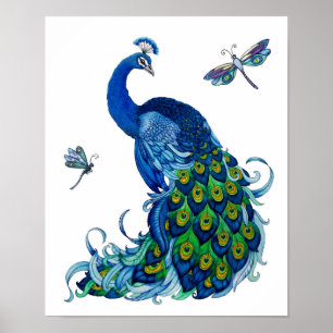 Póster Diseño de pavo real y libélula