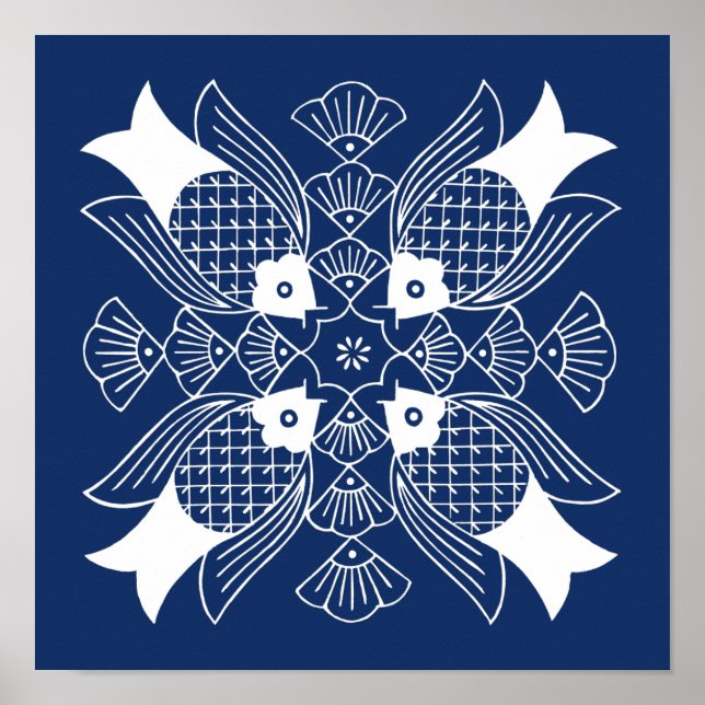 Póster Diseño de peces subacuáticos con fondo azul (Frente)