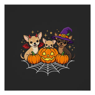 Póster Diseño de perro bruja calabaza Halloween Chihuahua