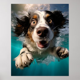Póster Diseño de perro emocionado nadando bajo el agua