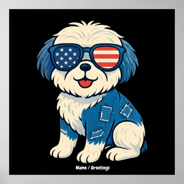 Póster Diseño de perros Mascotas de Denim Funny Retro (Frente)