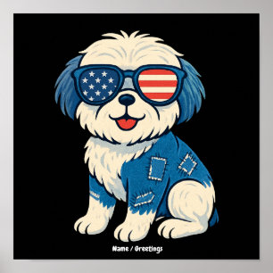 Póster Diseño de perros Mascotas de Denim Funny Retro