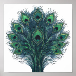 Póster Diseño de pluma de pavo real de alto contraste sin