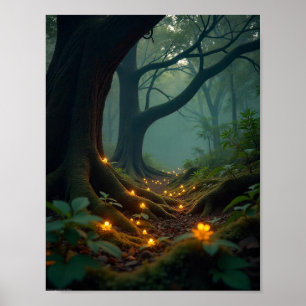 Póster Diseño de Poster de árboles forestales encantados